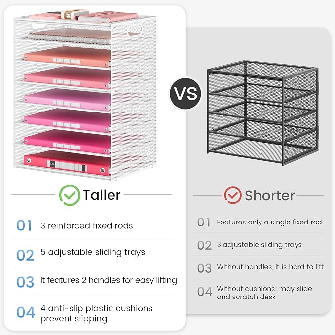 Lavatino 8-Tier Letter Tray Desk Paper Organizer, Mesh File Tray Organizer - Image 6