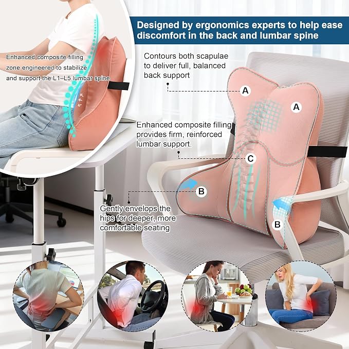Lumbar Support Pillow for Office Chair, Recliner & Car Seat, Ergonomic Back - Image 4