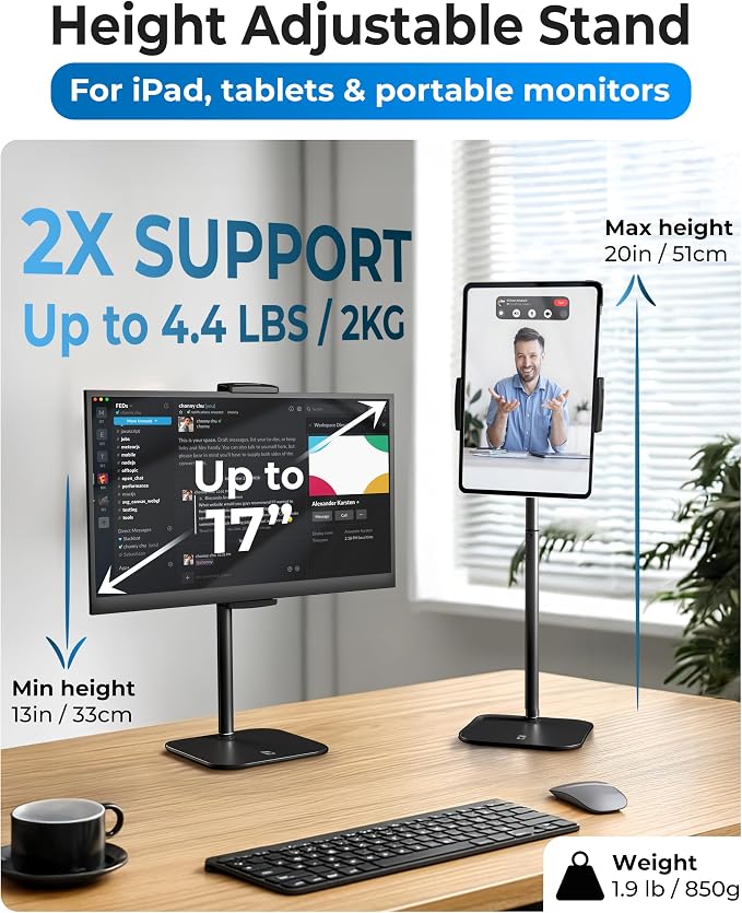 COOPER TabStand, Portable Monitor Holder up to 17" Holds 4.4lb, Desktop Tablet - Image 2