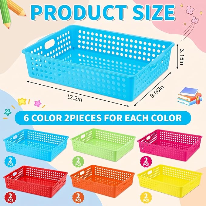 12 Pack Turn in Trays for Classroom, Stackable Letter Size Paper Trays - Image 2