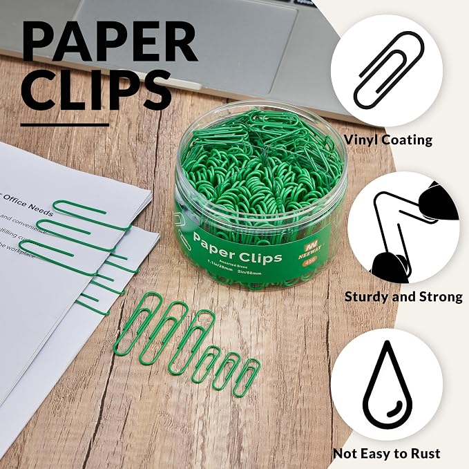 NEEWAY 450pcs Paper Clips Assorted Sizes, Small and Large Paper Clips, Coated - Image 4