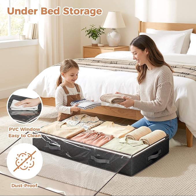 6 Pack Under Bed Storage Containers Organizer, Large Capacity Underbed Clothes - Image 2