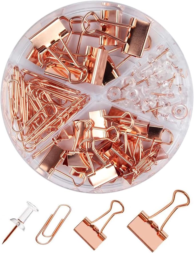Paper Clips and Binder Clips Set, Metal Assorted Sized Binders by CREECHWA