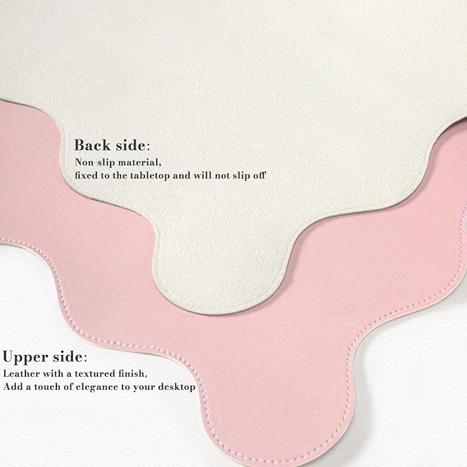 iCasso Pink Leather Desk Mat, Extra Large Scalloped Mouse Pad - Image 2
