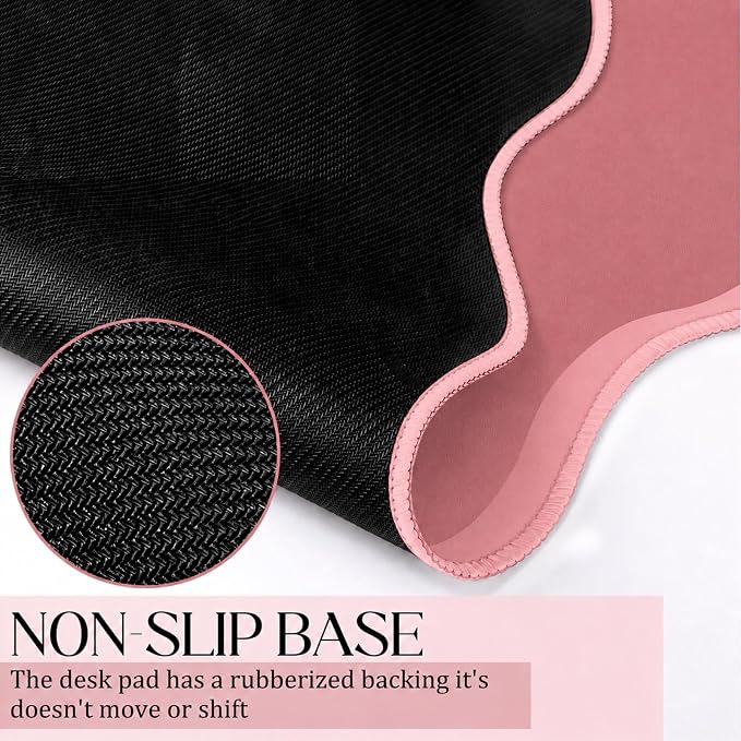 Hahafelt Scalloped Desk Mat Large Desk Pad Cute Coquette Table Mat Back to - Image 3