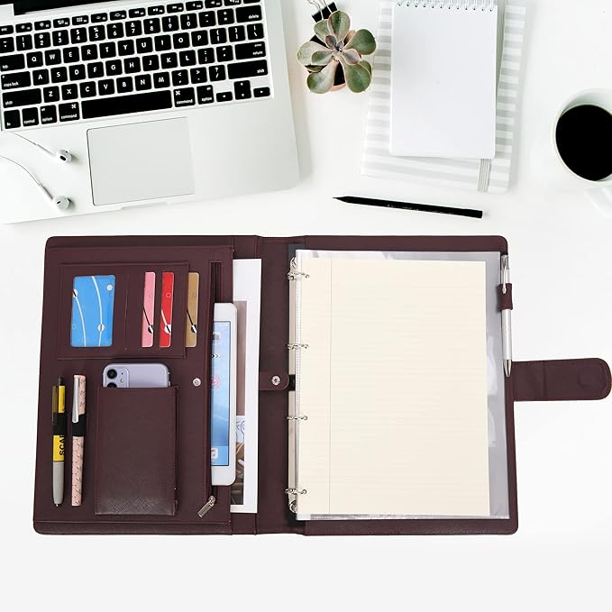Wonderpool A4 PU Leather 3 & 4 Ring Holder Writing Portfolio Multi Document Case - Image 2