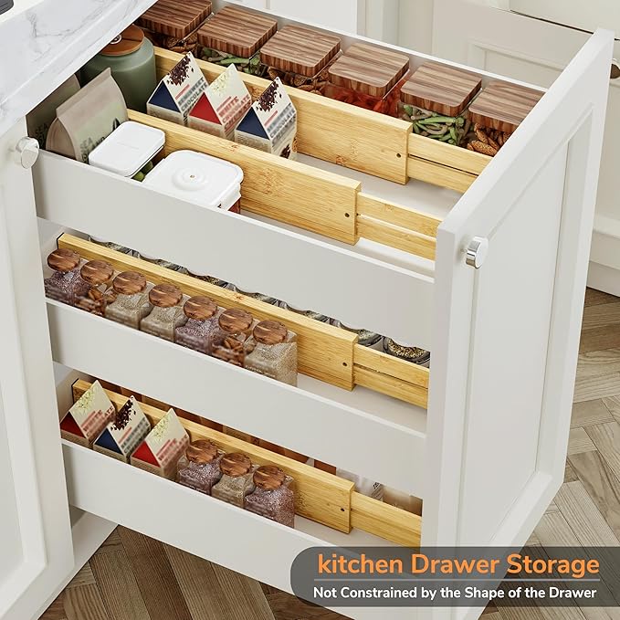 BAMEOS Bamboo Expandable Drawer Dividers – Fits 16.65"–22" Drawers - Image 4