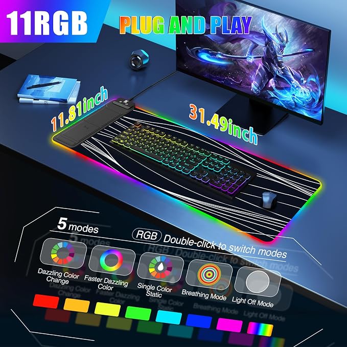 RGB Mouse Pad with Foldable Phone Stand Wireless Charger, 31.5"x11.8" XL Gaming - Image 4