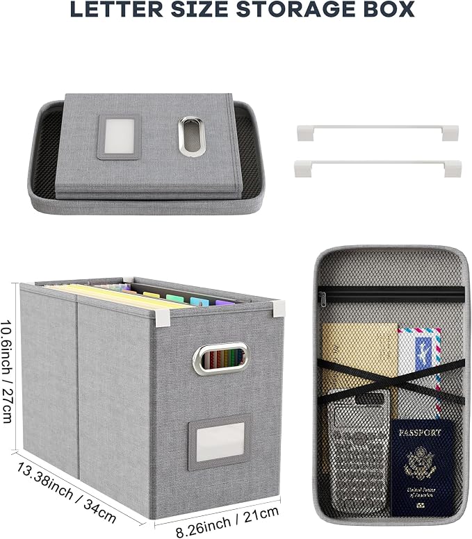 Oterri File Organizer Box with Lid, Hanging Filing File Box with Mesh Pocket - Image 2