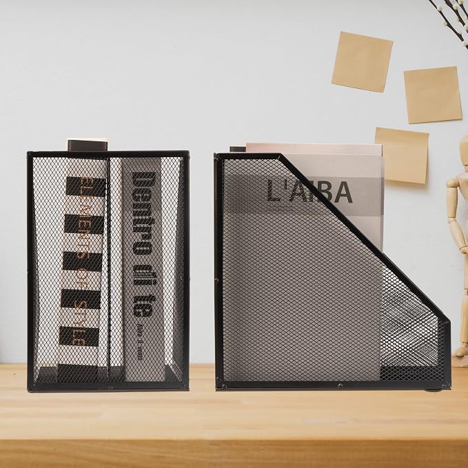 2 Set Magazine Holder Metal Wire, 2 Compartments Mesh File Holder - Image 2