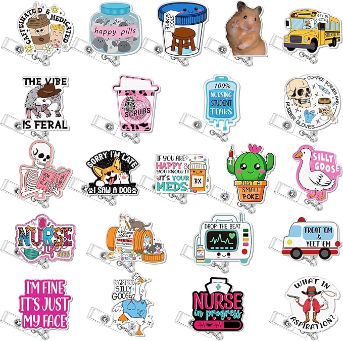 Feifeiya 24 Pcs Funny Badge Reel Nurse Cute Retractable Name ID Clip Badge by Feifeiya