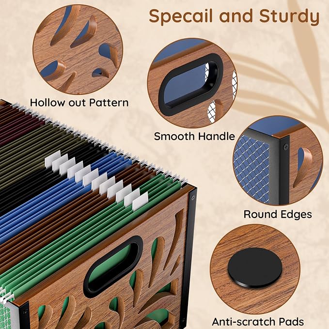 Wood File Box, Hanging File Organizer Box, Portable Files Storage Boxes - Image 8