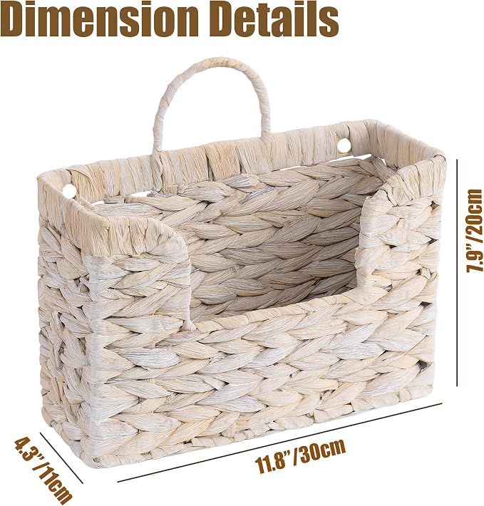 Set of 2 Magazine Holder Wall Basket Water Hyacinth Woven Mail Organizer - Image 2