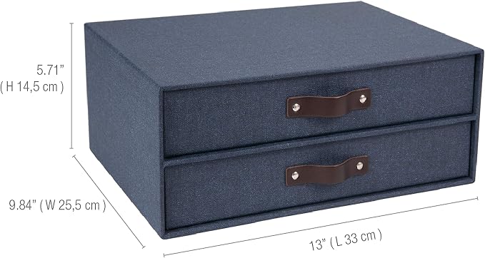 Bigso Birger 2-Drawer Canvas Fiberboard Easy Pull Handle Document Letter Box | - Image 3
