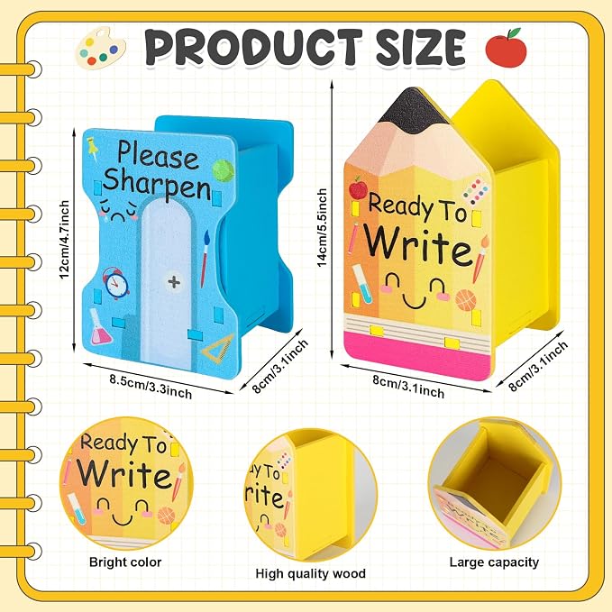COCHIE 2 Pcs Pencil Shaped Pencil Holder Sharp and Dull Pencil Holder Wooden - Image 2