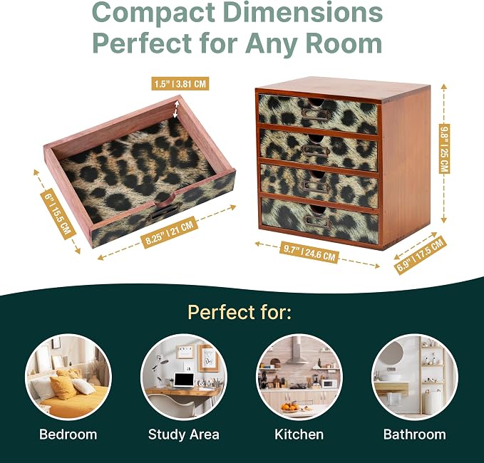 Classic Leopard Print Wooden Desk Organizer - Image 2