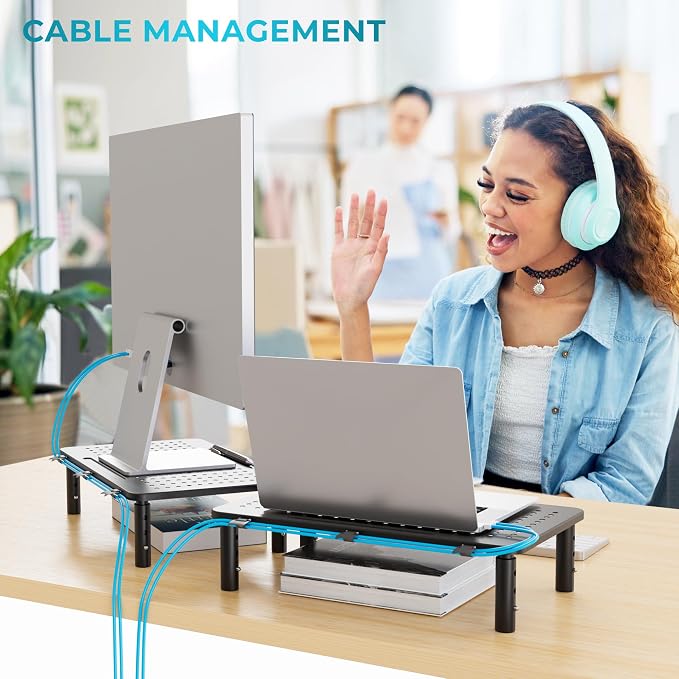 BONTEC Monitor Stand for Desk 2 Pack, 3-Level Height Adjustable Metal Monitor - Image 4