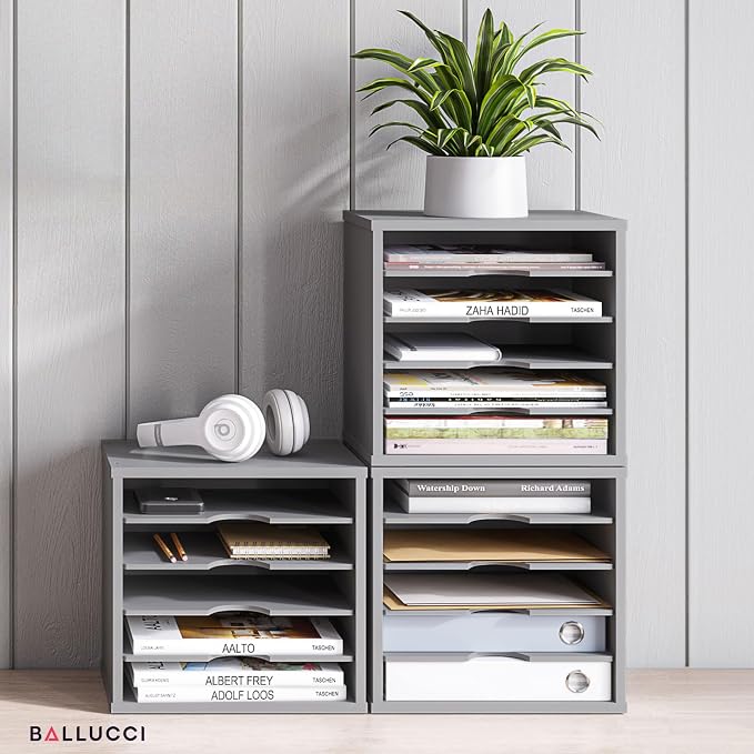 Ballucci 5-Tier File Organizer for Desk, Wooden Mail Sorter, Office Desk - Image 3