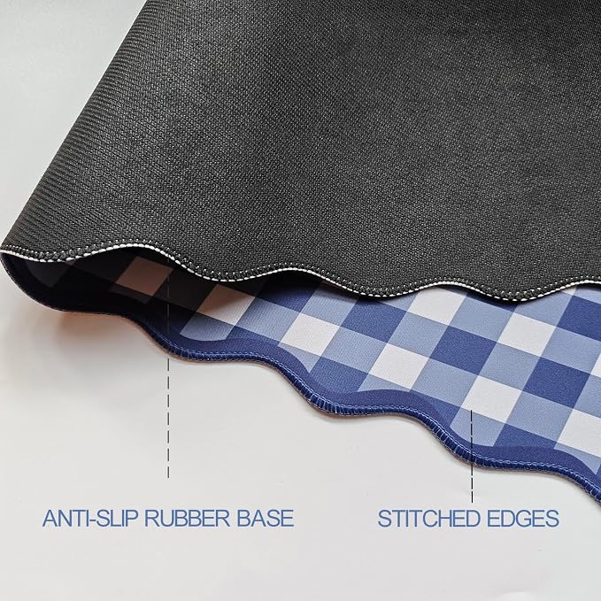 Scalloped‌ Checkered Desk Mat Cute Dark Blue XXL Large Gaming Mouse Pad Gingham - Image 5
