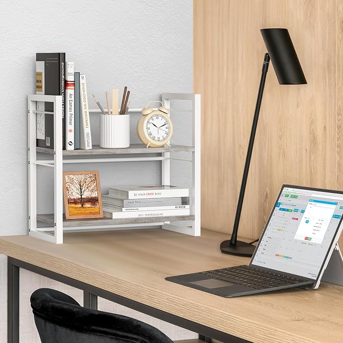 Office Desk Shelf Organizer, Wood Desktop Bookshelf Supplies Storage Rack - Image 5