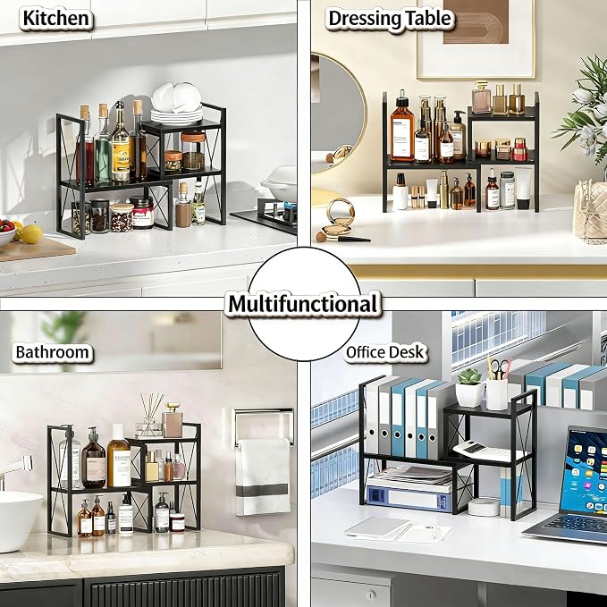 Expandable Desktop Shelf Organizer, 2 Tier Wood Desk Shelf - Image 5