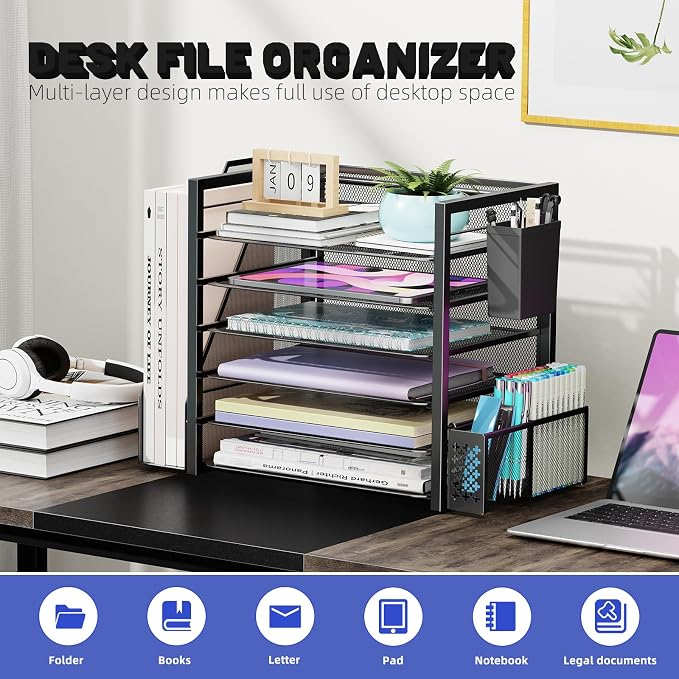 Simple Trending 6 Tier Desk File Organizer, Paper Letter Tray Organizer - Image 6