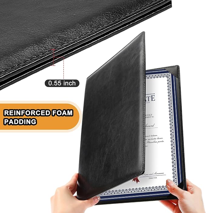 Tenare 6 Pcs Black Leather Certificate Holder 8.5 x 11" PU Phd Bachelor Master - Image 3