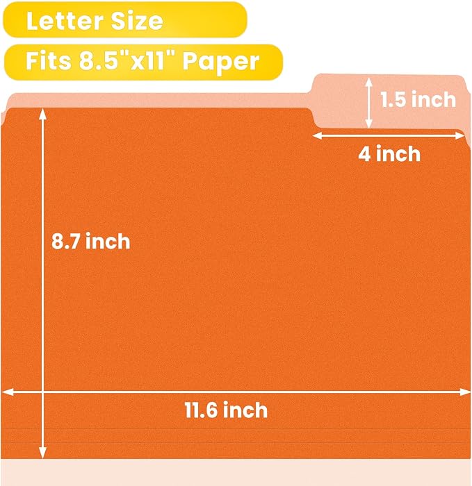 SUNEE File Folders, 18 Pack Manilla Folders 8.5 x 11, 1/3 Cut Tab - Image 2