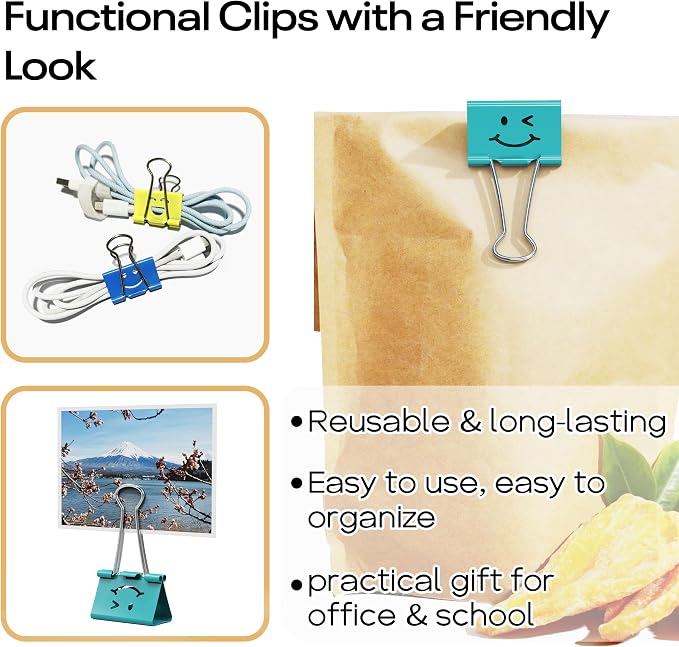 Optomni Binder Clips, 62 Pack, Medium & Large, Colorful Metal Paper Clips - Image 7