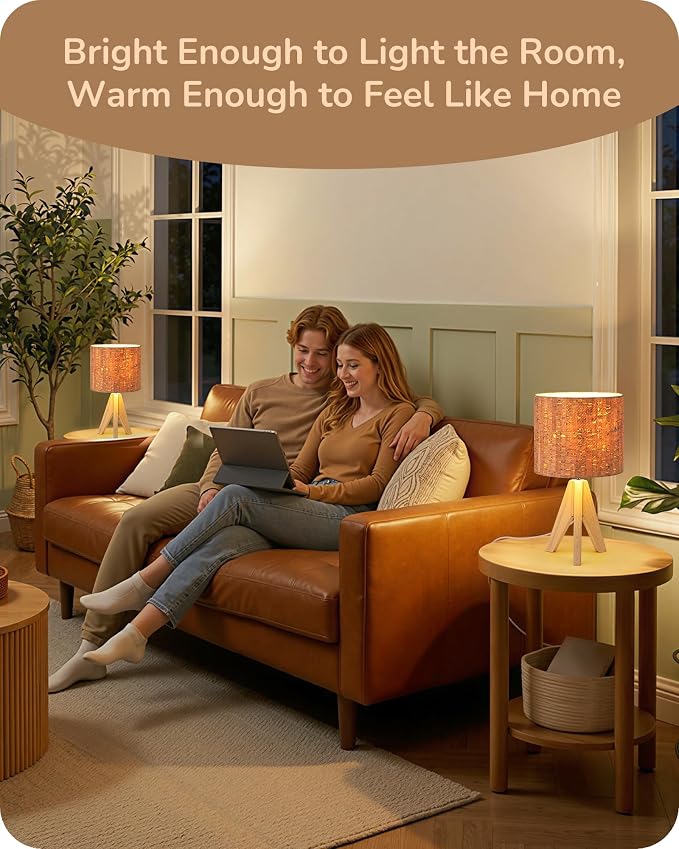 EDISHINE Small Table Lamp, Wooden Tripod Nightstand Lamp - Image 7