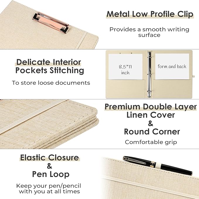 EYROZILL 3 Ring Binder, 1 Inch Linen Binder Organizer - Image 4