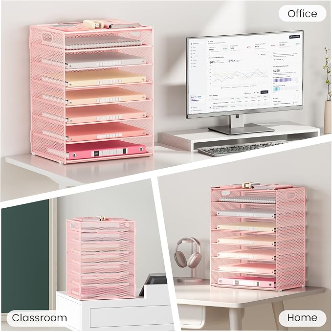 Lavatino 8-Tier Letter Tray Desk Paper Organizer, Mesh File Sorter Tray - Image 7
