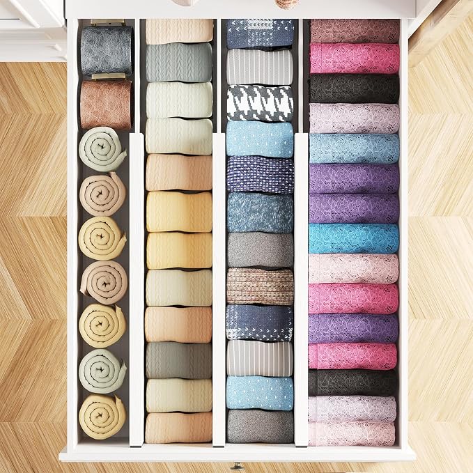 SpaceAid Bamboo Dresser Drawer Dividers 6 Pack, 4.65“ High Adjustable 17“-22” - Image 4
