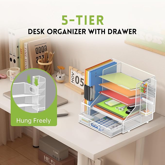 DALTACK Mesh Desk Organizer, 5-Tier Paper Letter Tray - Image 4