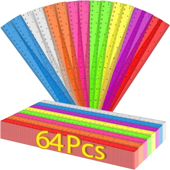 64 Pack Plastic Ruler 12 Inch in Bulk, Plastic Rulers in Assorted Colors - Image 9