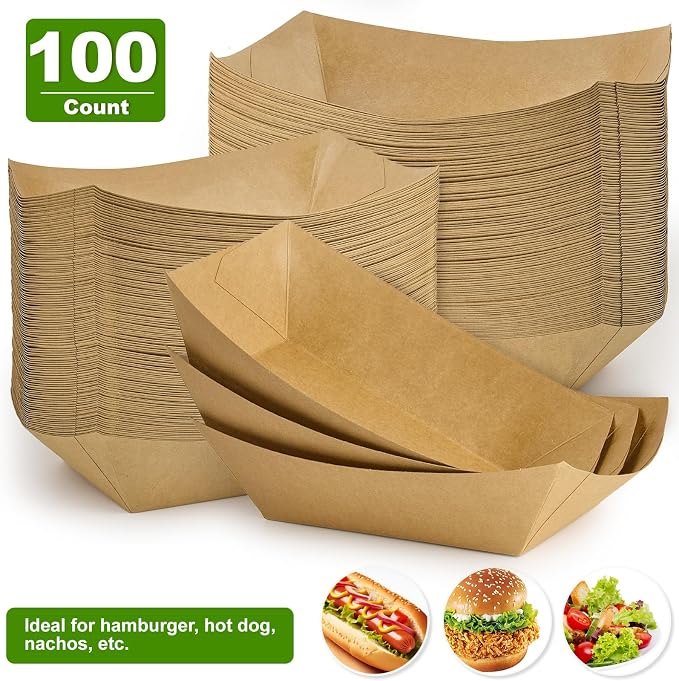 Ocmoiy 5lb Extra Large Paper Food Trays, 100 Pack Heavy Duty Kraft Food Boats - Image 4