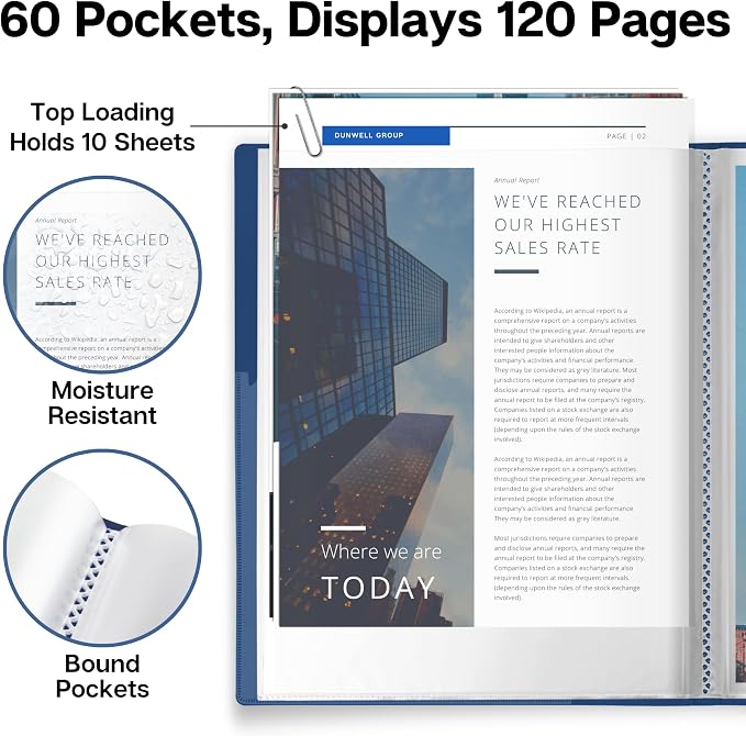 Dunwell Presentation Binder 60-Pocket, Displays 120 Pages, 8.5x11 Portfolio - Image 3