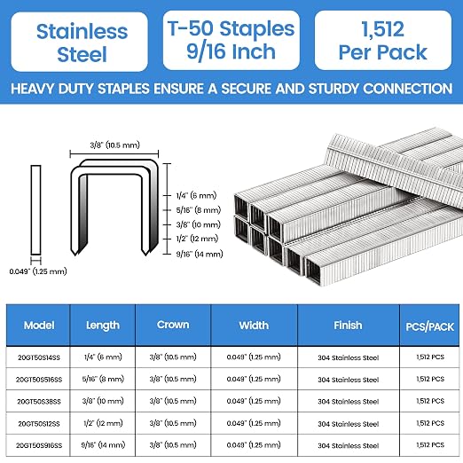 meite T50 Stainless Steel Staples Marine, 9/16 Inch Heavy Duty Staples - Image 2