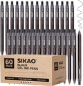Black Gel Pens Bulk, 60 Pack Retractable Black Gel Ink Pens | 0.7mm Fine Point by Sikao