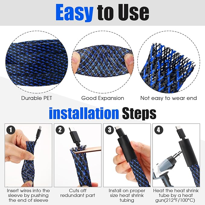 Tatuo 65.6 ft Expandable Braided Cable Sleeve Multi Size Braided Wire Sleeve - Image 3