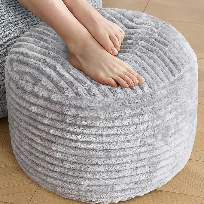 SHOUREN Stuffed Round Ottoman, Corduroy Pouf Ottoman Foot Rest by SHOUREN