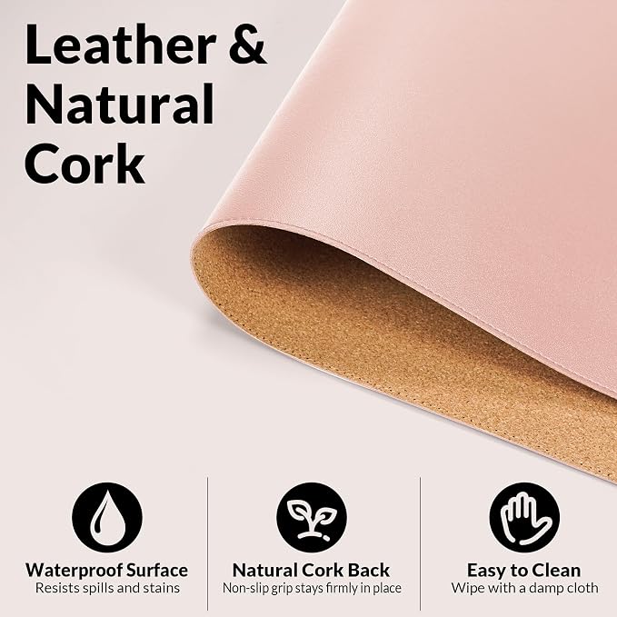 AFIING Cork Desk Mat, 31.5" x 17", Desk pad Protector | Dual-Sided Cork & PU - Image 4