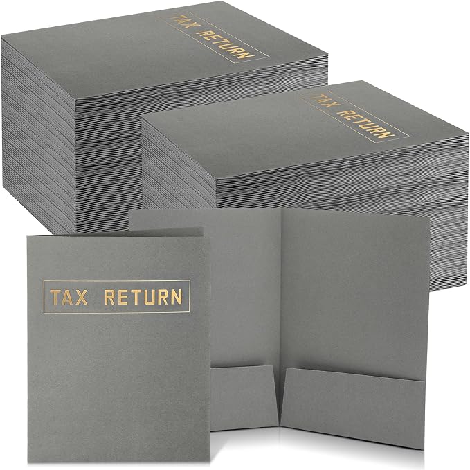 Kosiz 100 Pcs Tax Return Folders Bulk 9 x 12 Inch 2 Pocket Gold Foil Stamped by Kosiz