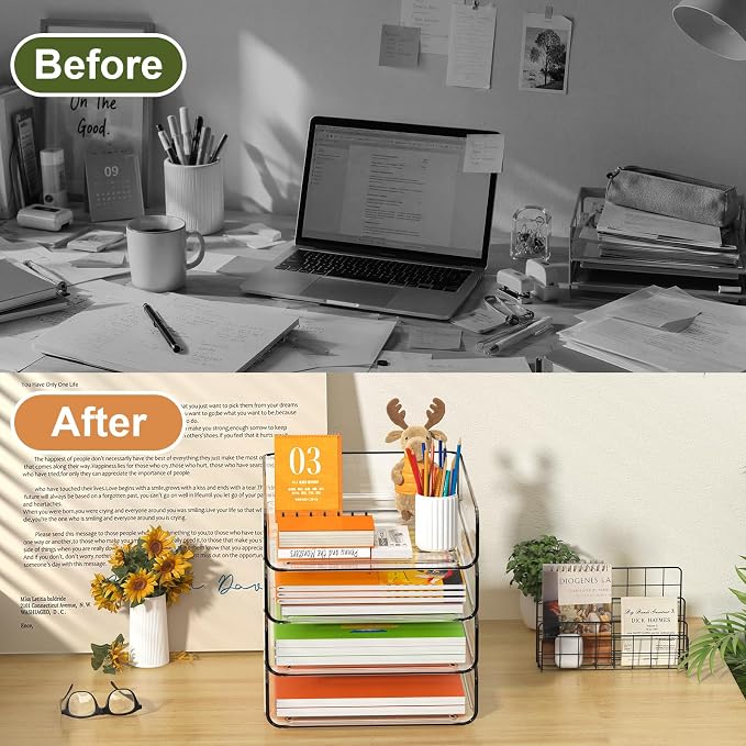 FANXIYQ 4-Tier Acrylic Paper Tray Organizer, A4 Paper, Mail & Paper Storage - Image 7