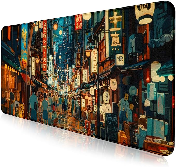Cute Japanese Street Keyboard Desk Mat, Tokyo Night View Computer Mouse Mat | by LQFIWSS