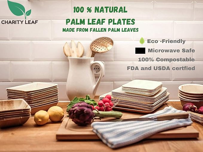 Charity Leaf Disposable Palm Leaf 14" x 10" Trays Bamboo Like Serving Platters - Image 7
