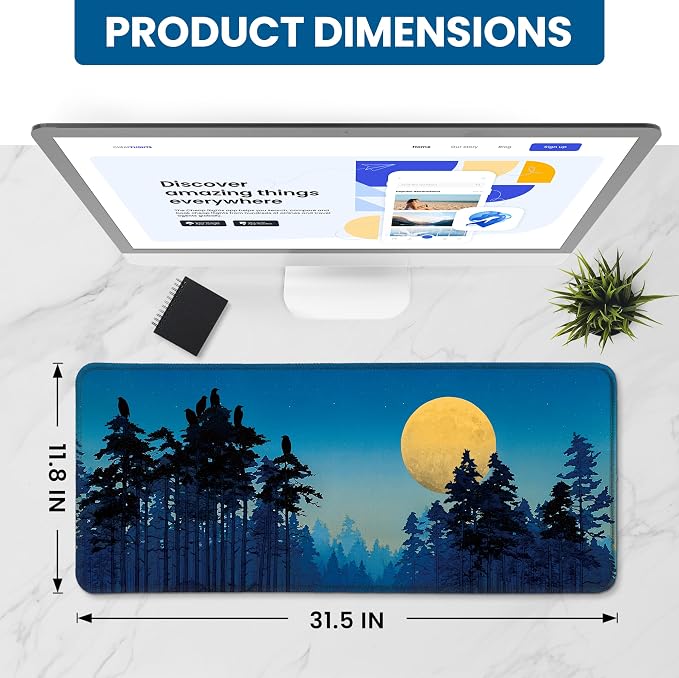 Aesthetic Desk Mat, Cute Moon Birch Desk Pad Protector - Image 2