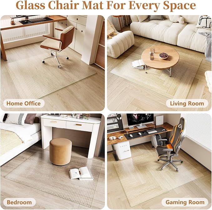 Koonmi Wave Glass Chair Mat 46"x55", Tempered Glass Office Chair Mat, Embossed - Image 7