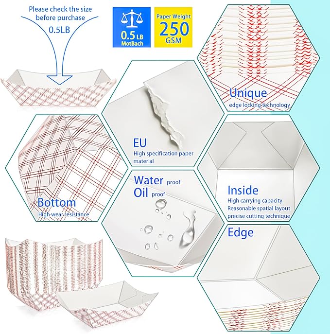 80 Pack Checkered 1/2Lb Paper Food Boat Trays Disposable Small Paper Boats - Image 3