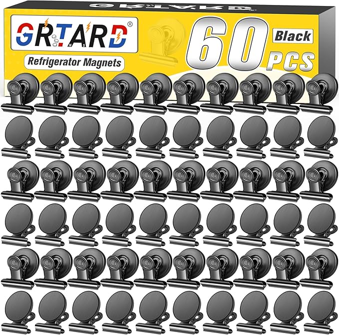 Grtard 60 Pack Magnetic Clips Heavy Duty, Refrigerator Magnets, Strong Magnetic by Grtard